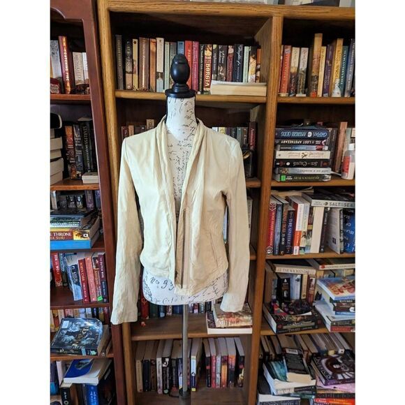 Theory ivory leather bomber style jacket off center zip sz xs - Picture 4 of 8
